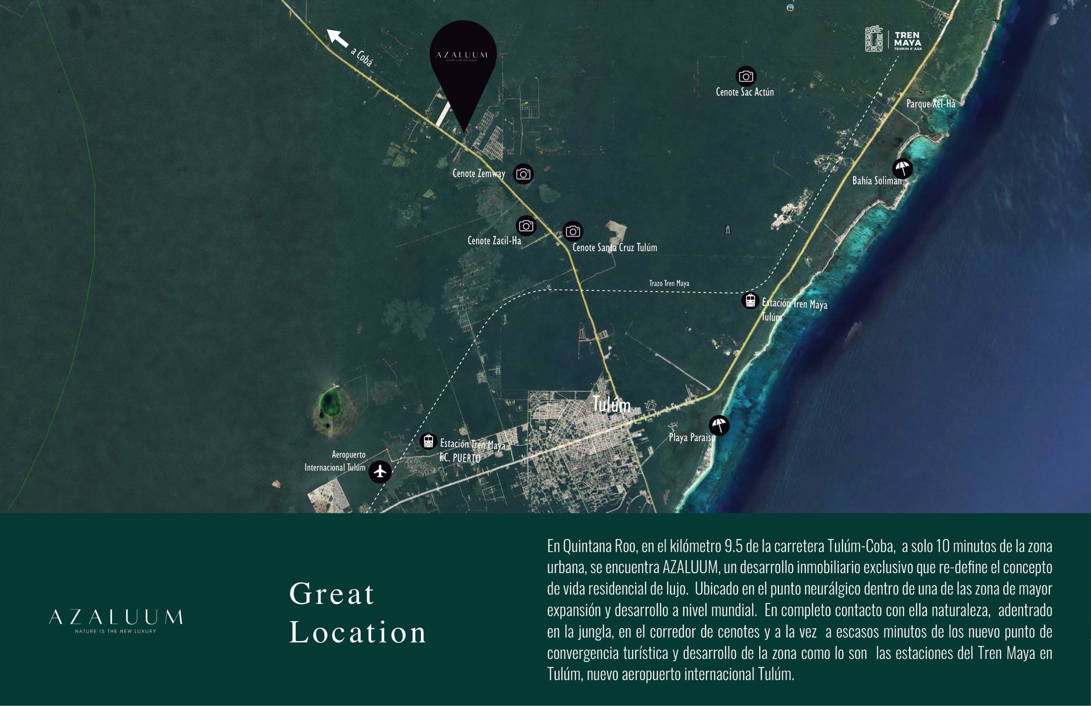 AZALUUM location · Km 9.5 Tulum–Cobá road